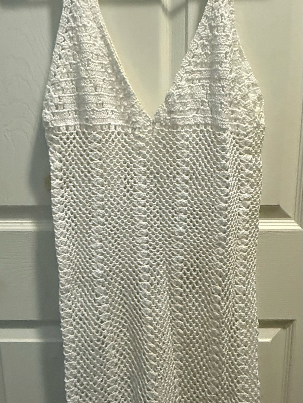 White Crochet V-Neck Swim Coverup. Small